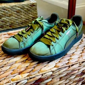 Satin Pumas with Satin laces never worn outside